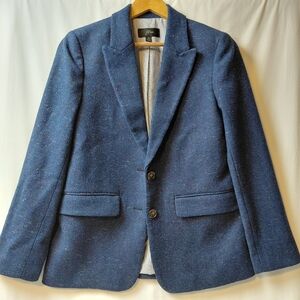 J Crew 100% Wool Herringbone Blazer Women's Size 6 Navy Blue Multi Color Flecks